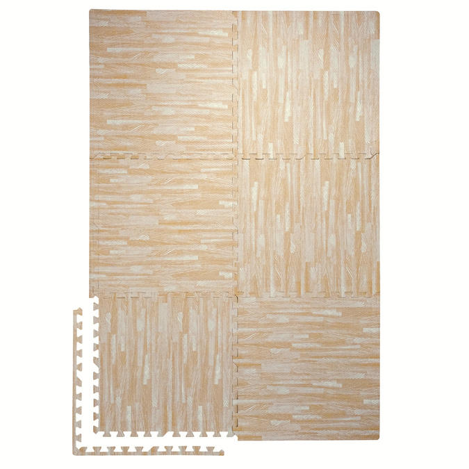 Set of 6 pcs | Wood-look foam floor mat 1cm (60x60cm) - White Wood